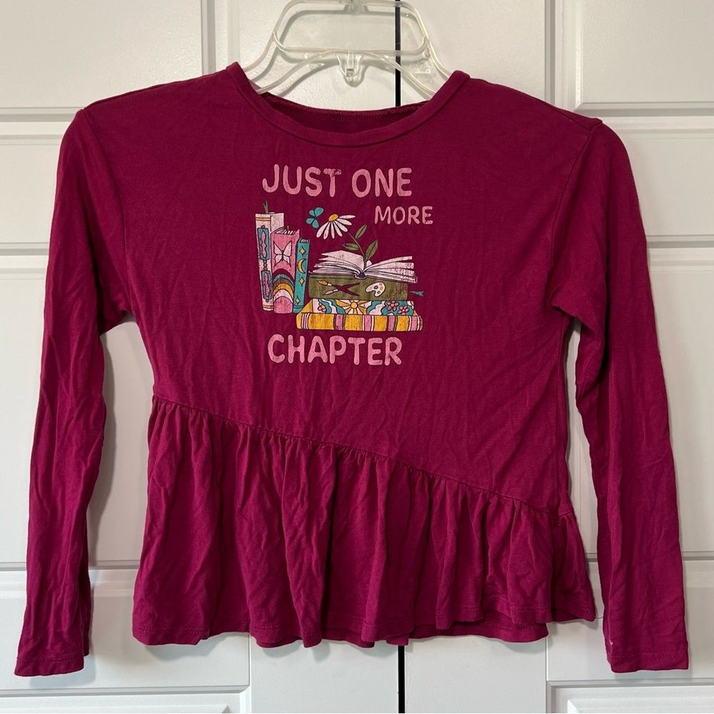 Evsie Girls‎ Magenta Just One More Chapter Graphic Peplum Long Sleeve Top Size 9